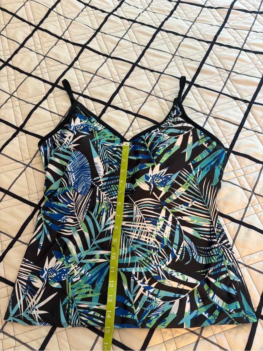 Tropical Print Swim Tankini Top - Blue/Green